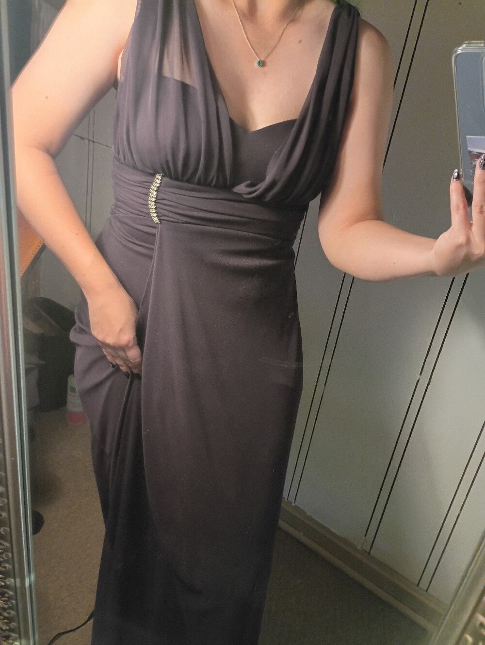 Betsy & Adam Black Sleeveless Draped Maxi Dress with Side Accent
